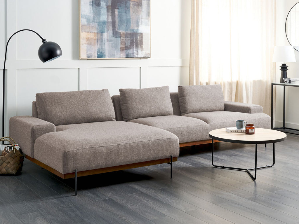 Corner Sofa MARIFERD Fabric Light Brown 3 Seater Right Hand