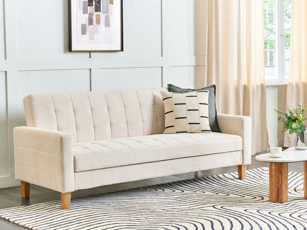 Sofa Bed VEHKOO Fabric Off-White 3 Seater
