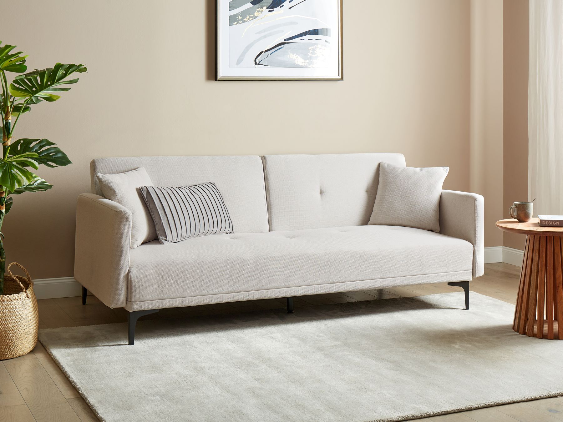Sofa Bed LUCAN Fabric Light Beige 3 Seater