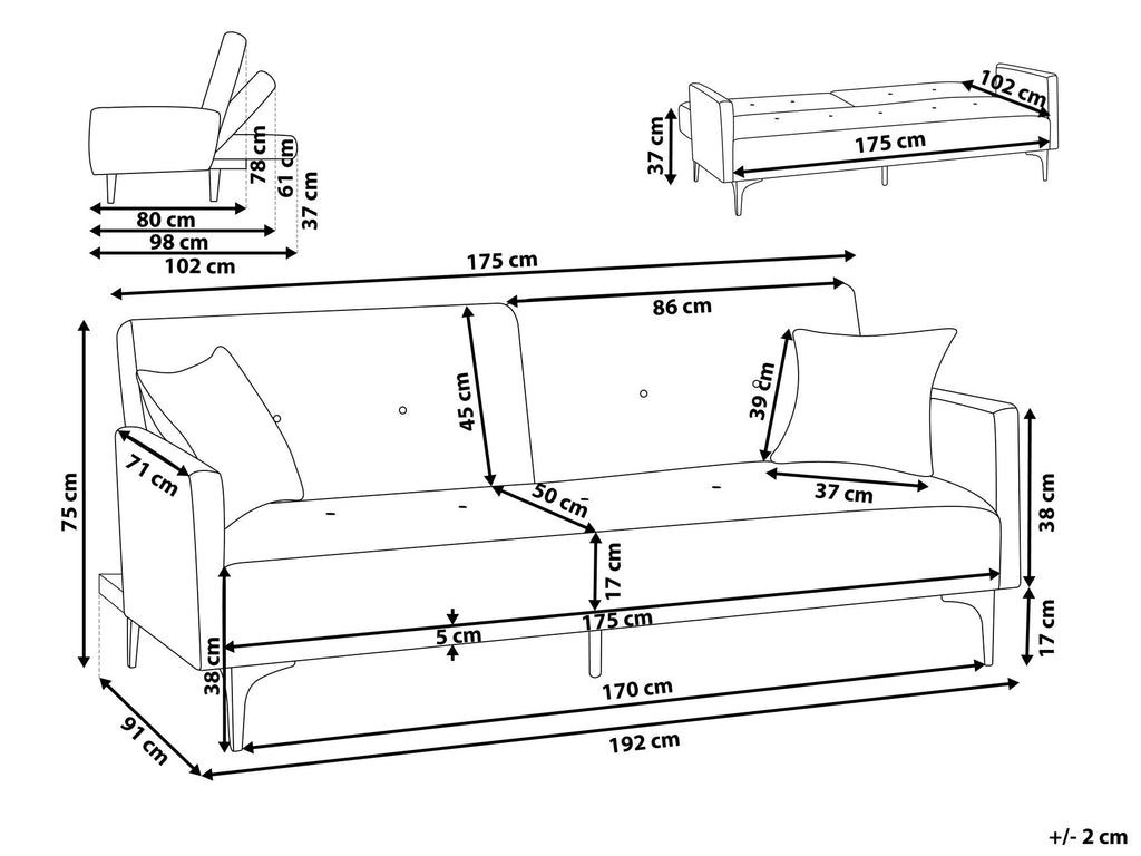 Sofa Bed LUCAN Fabric Light Beige 3 Seater