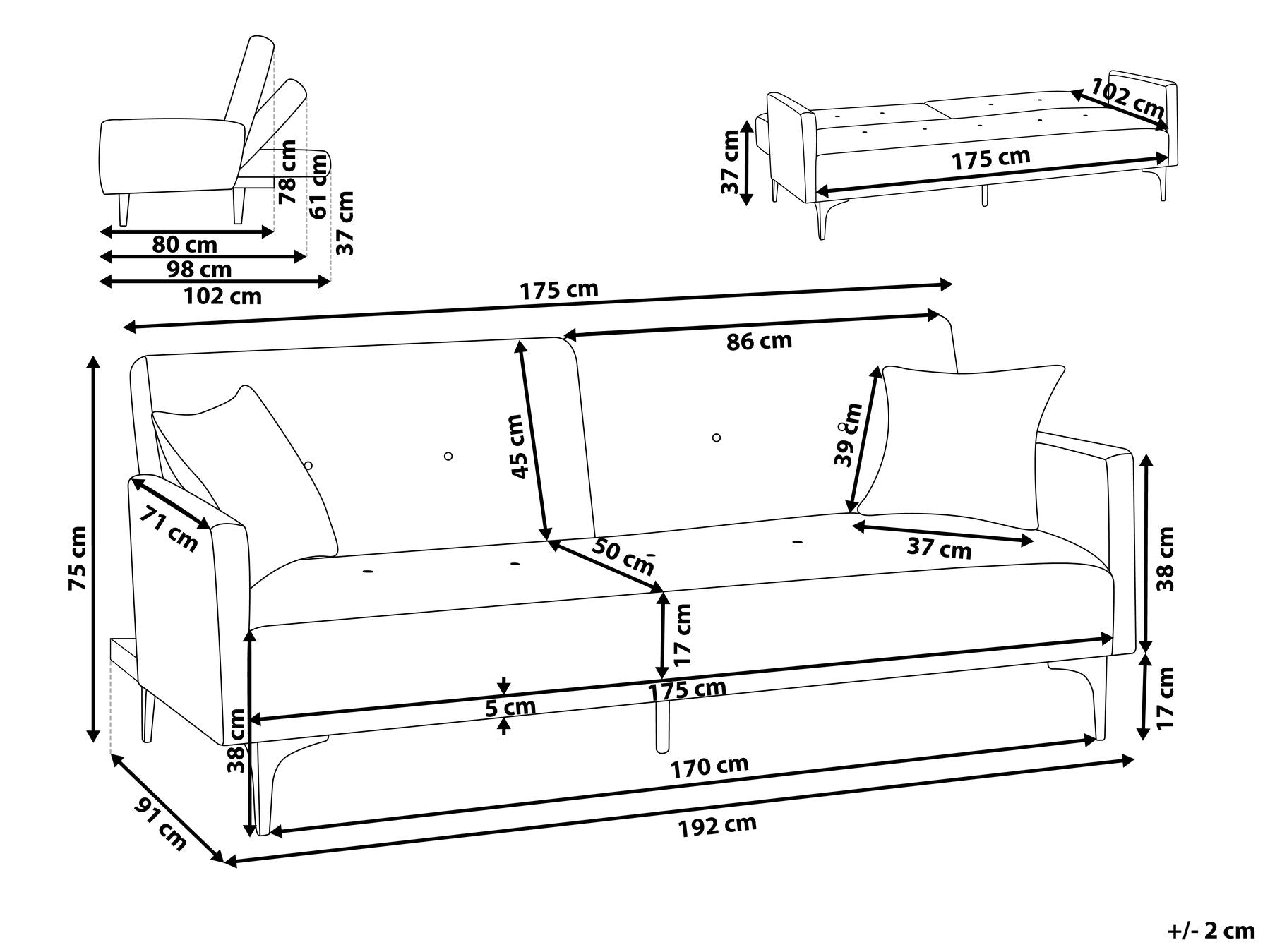 Sofa Bed LUCAN Fabric Light Beige 3 Seater