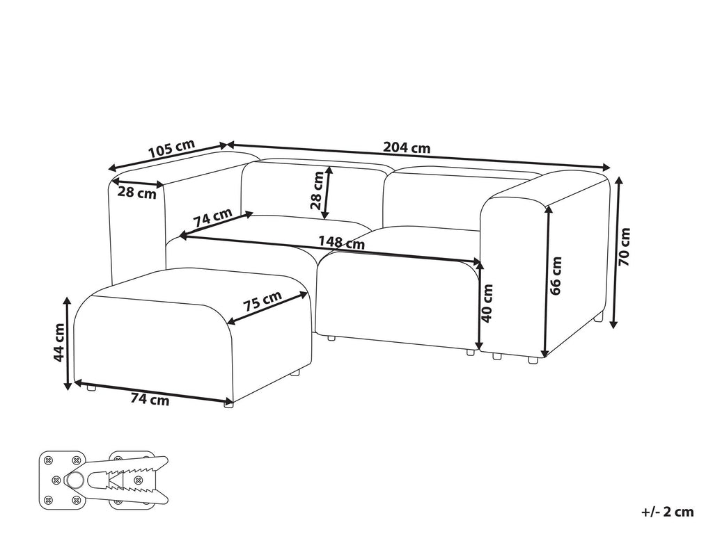 2 Seater Modular Corduroy Sofa with Ottoman Grey FALSTERBO