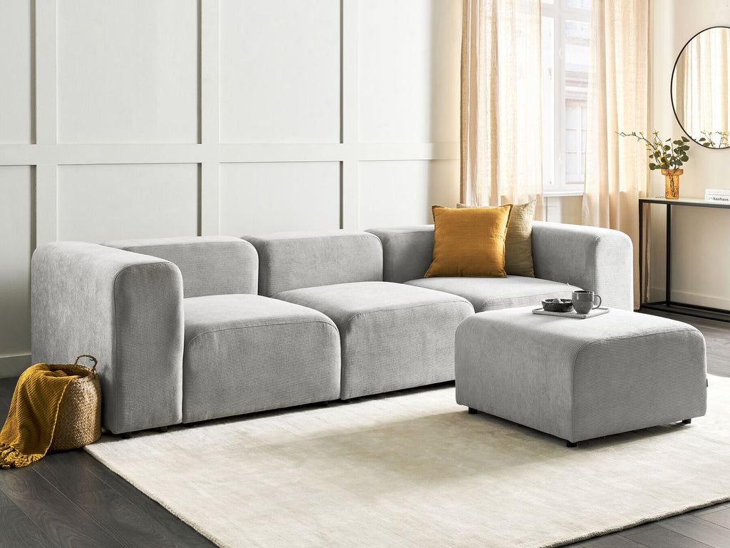 Modular Sofa FALSTERBO Corduroy Grey with Ottoman 3 Seater