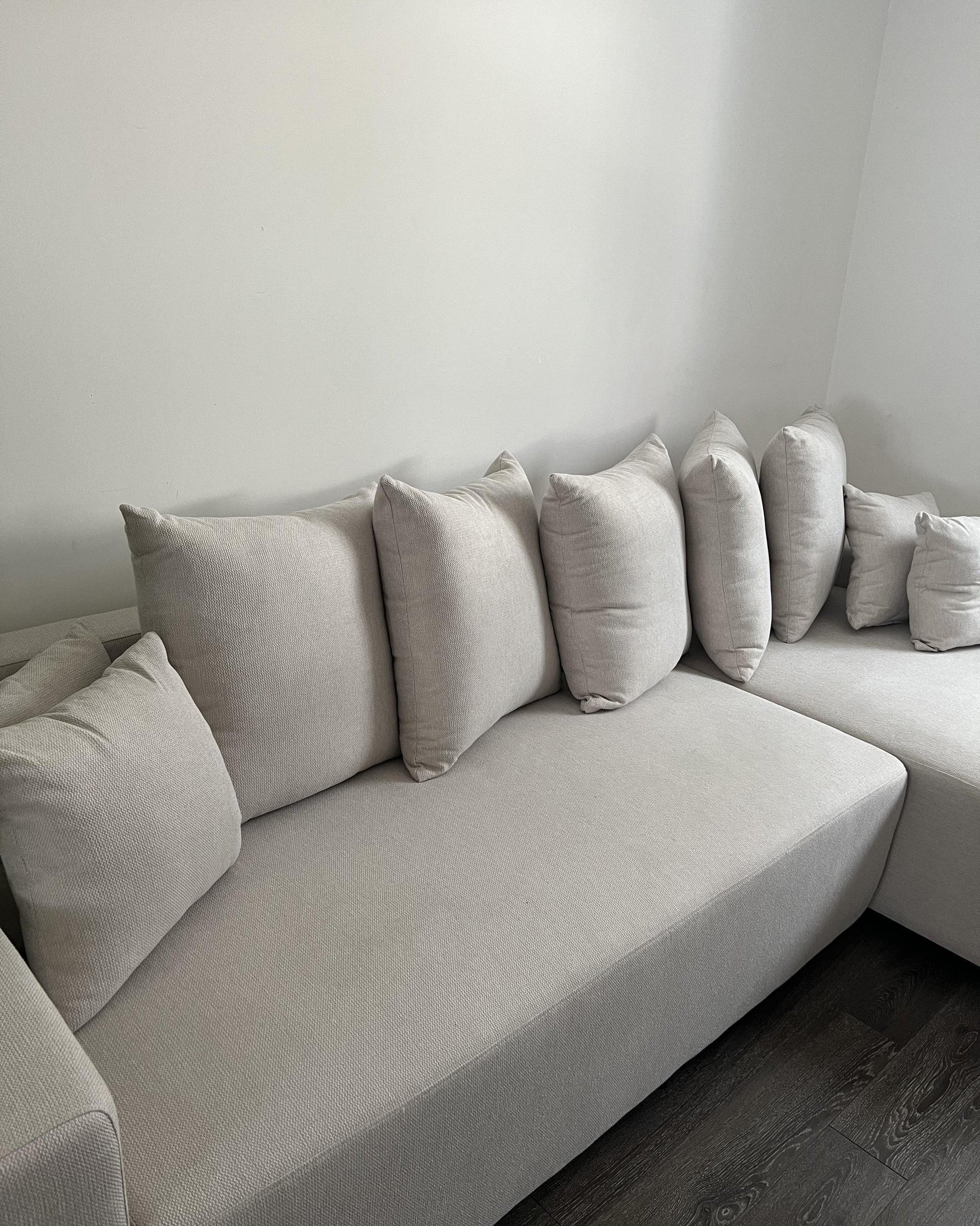 Corner Sofa Bed LUSPA Fabric Light Beige with Storage 3 Seater Left Hand