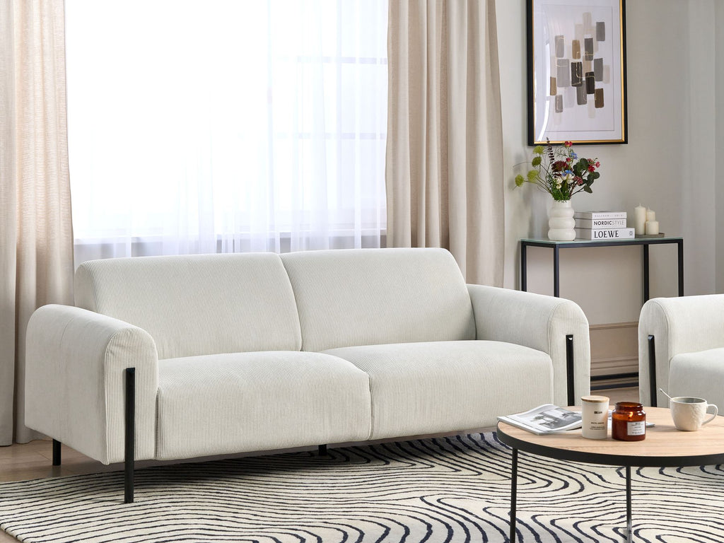 3 Seater Corduroy Sofa White ASKIM