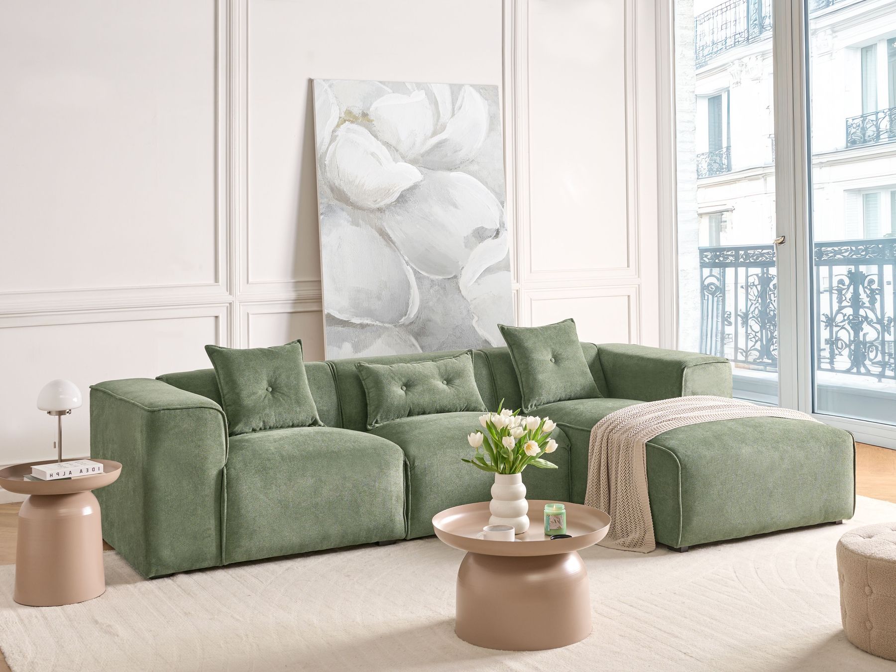 Left Hand Chenille Corner Sofa Dark Green DOLVA