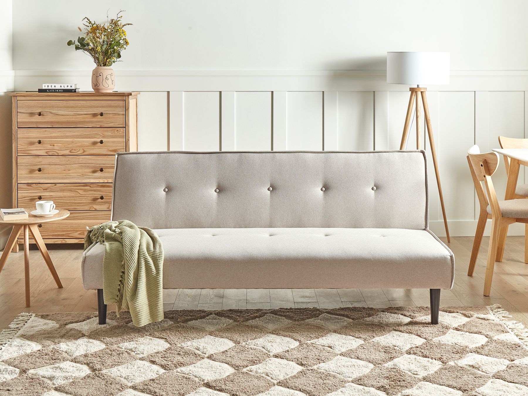 Sofa Bed VISBY Fabric Light Beige 3 Seater