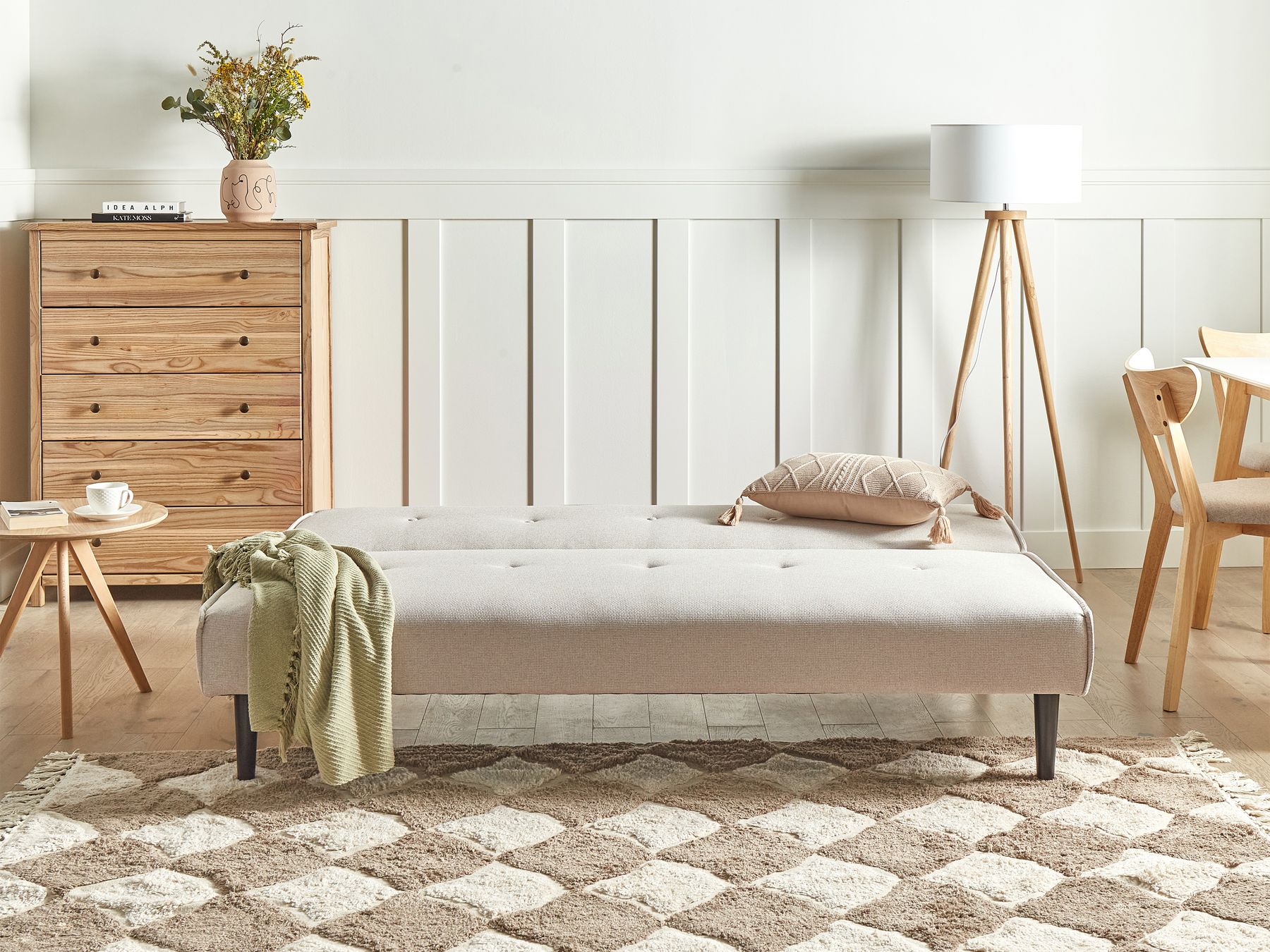 Sofa Bed VISBY Fabric Light Beige 3 Seater