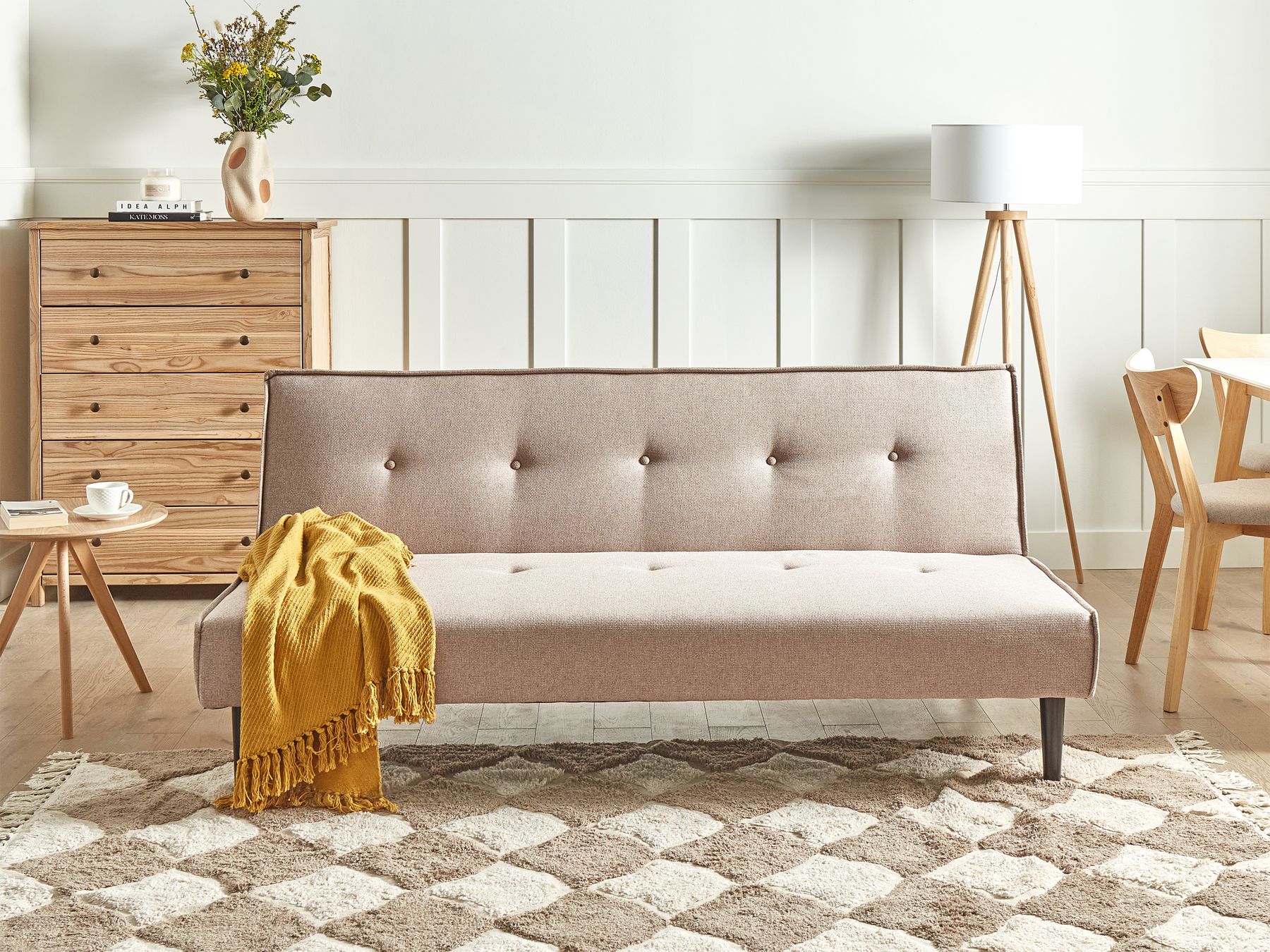 Sofa Bed VISBY Fabric Beige 3 Seater