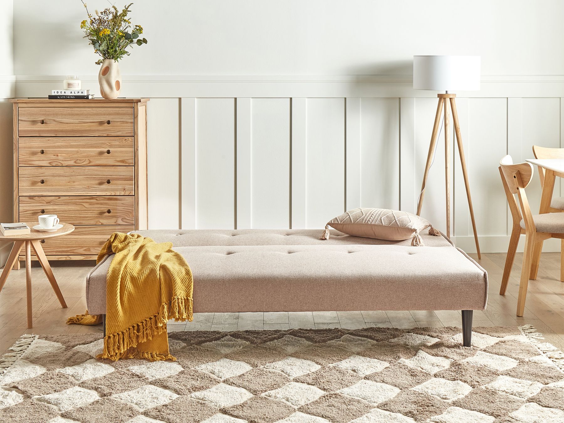 Sofa Bed VISBY Fabric Beige 3 Seater