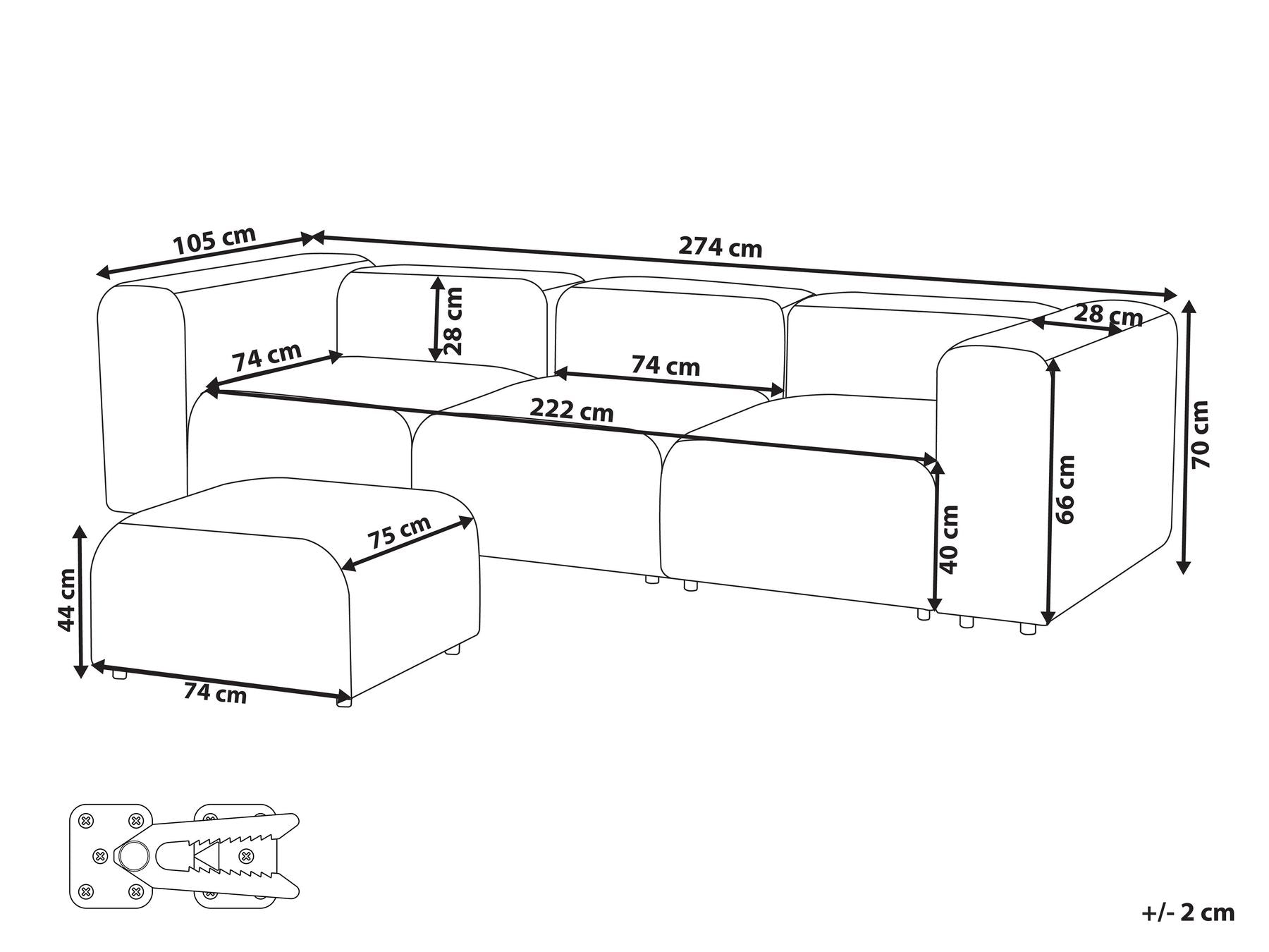 Modular Sofa FALSTERBO Velvet Dark Grey with Ottoman 3 Seater