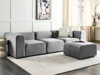 Modular Sofa FALSTERBO Velvet Grey with Ottoman 3 Seater