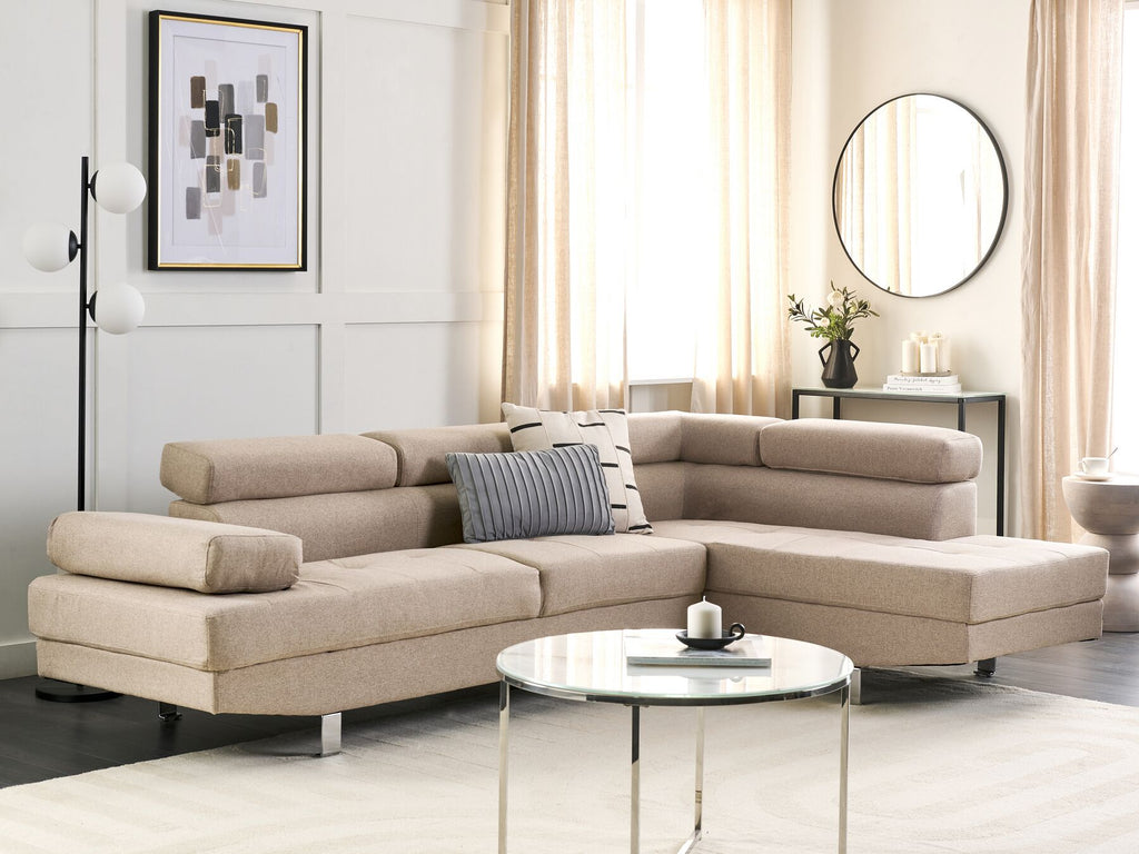 Corner Sofa NORREA Fabric Beige 5 Seater Left Hand