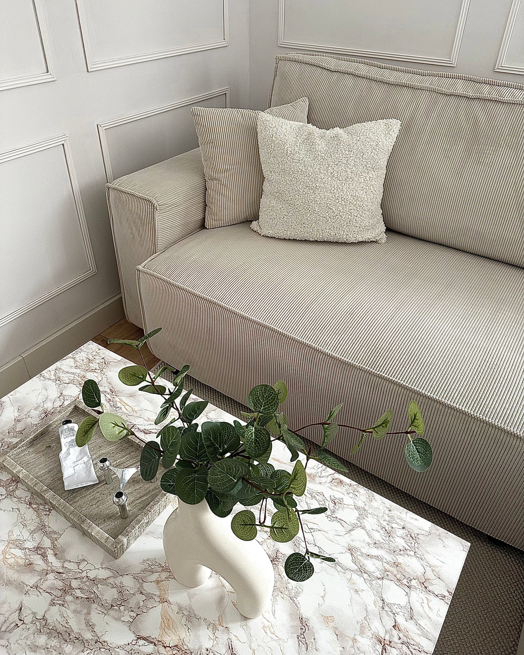 Corner Sofa Bed ABACKA Corduroy Off-White 3 Seater Left Hand