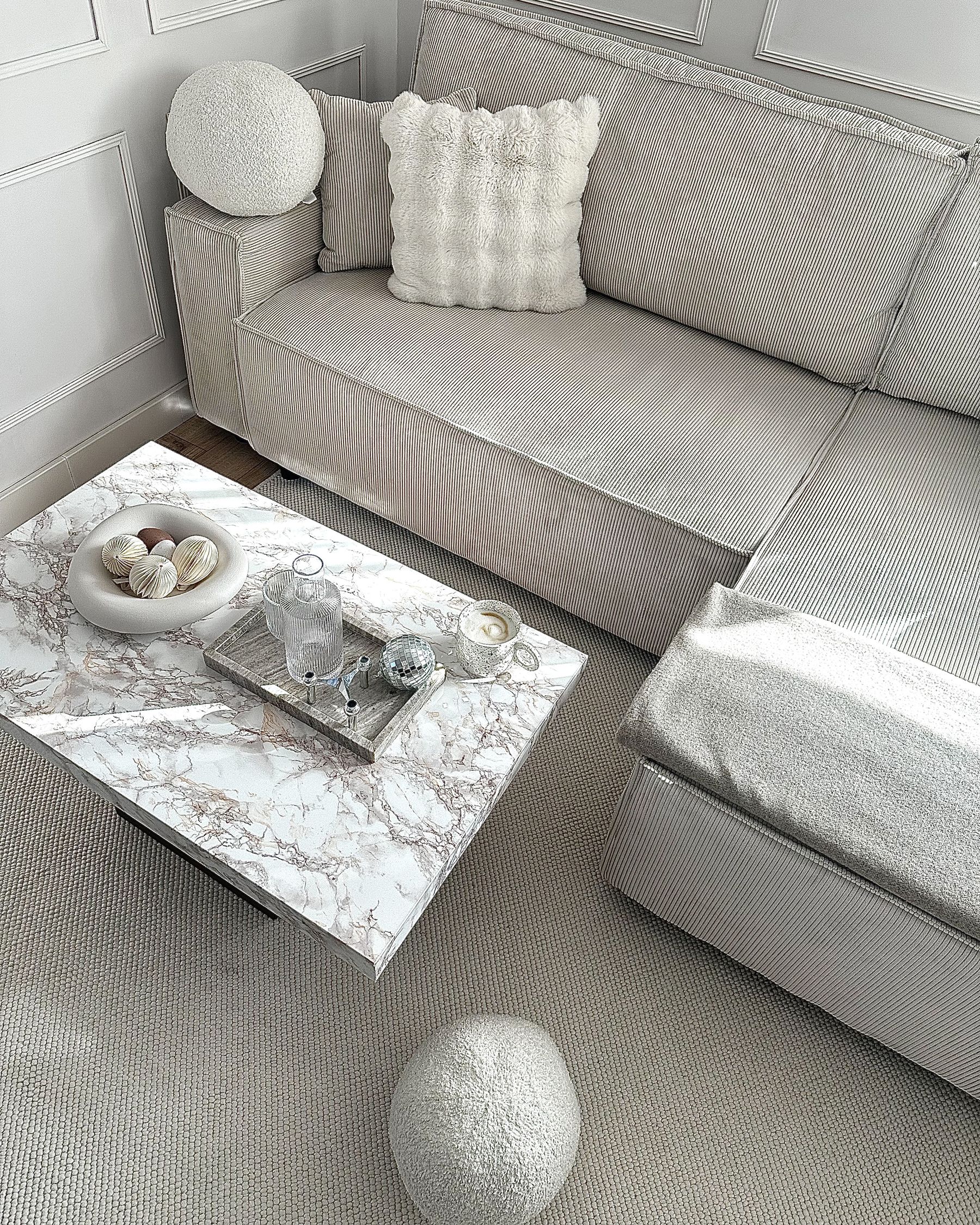 Corner Sofa Bed ABACKA Corduroy Off-White 3 Seater Left Hand