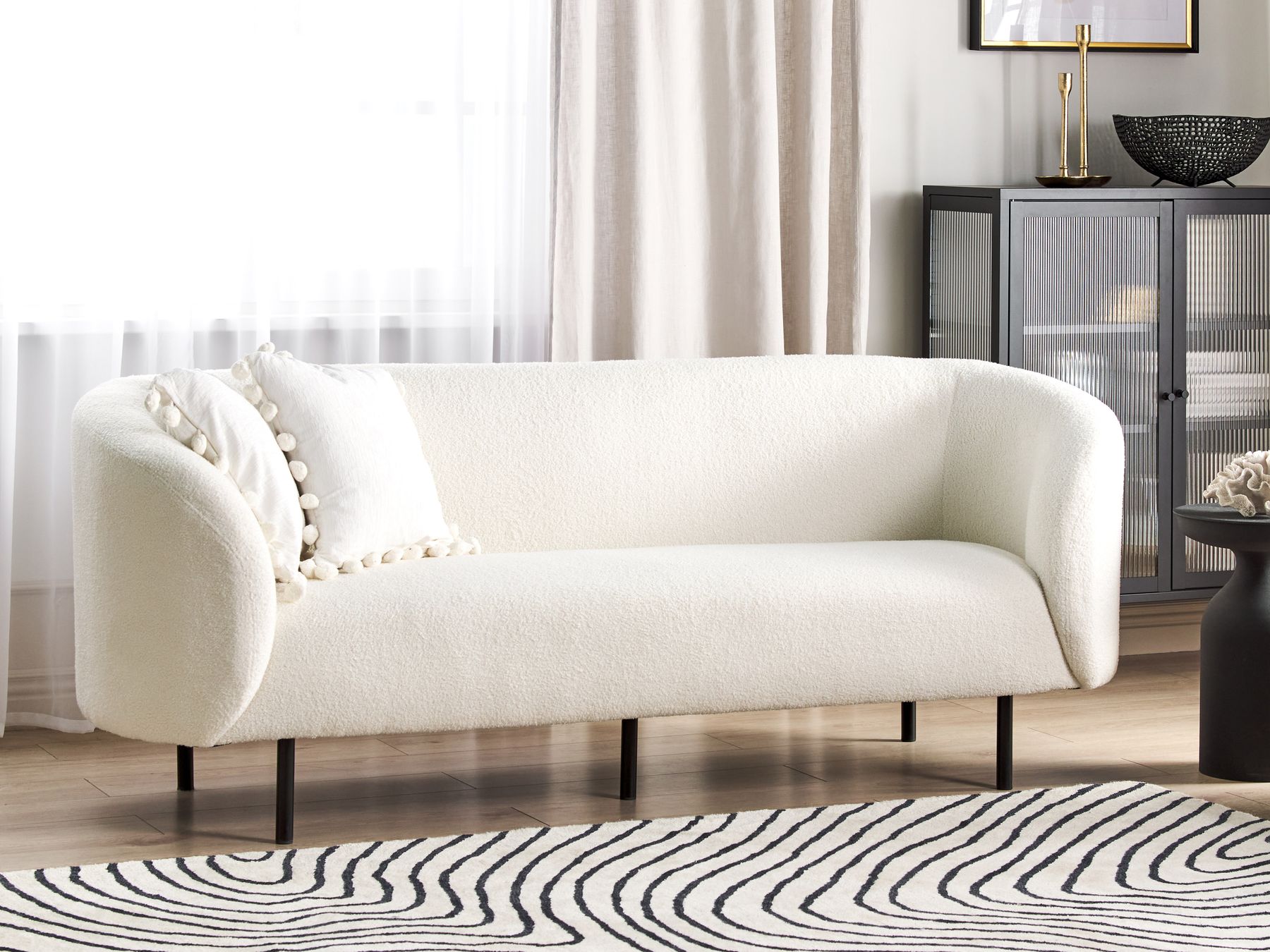 3 Seater Boucle Sofa White and Black LOEN