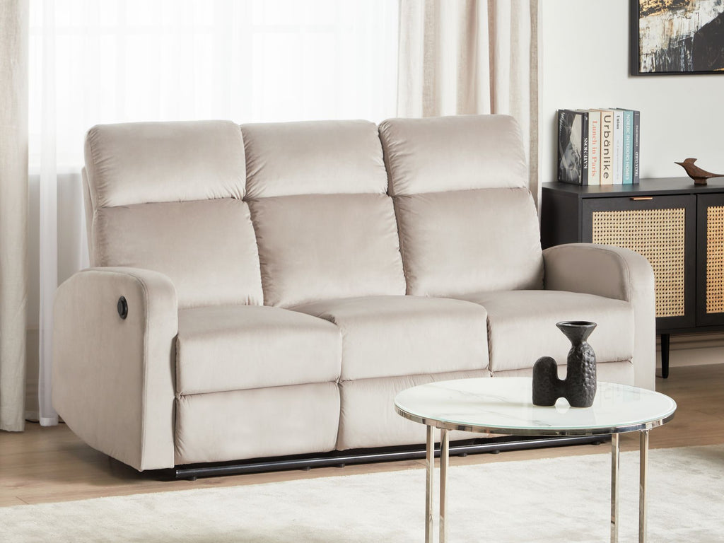 3 Seater Velvet Electric Recliner Beige VERDAL