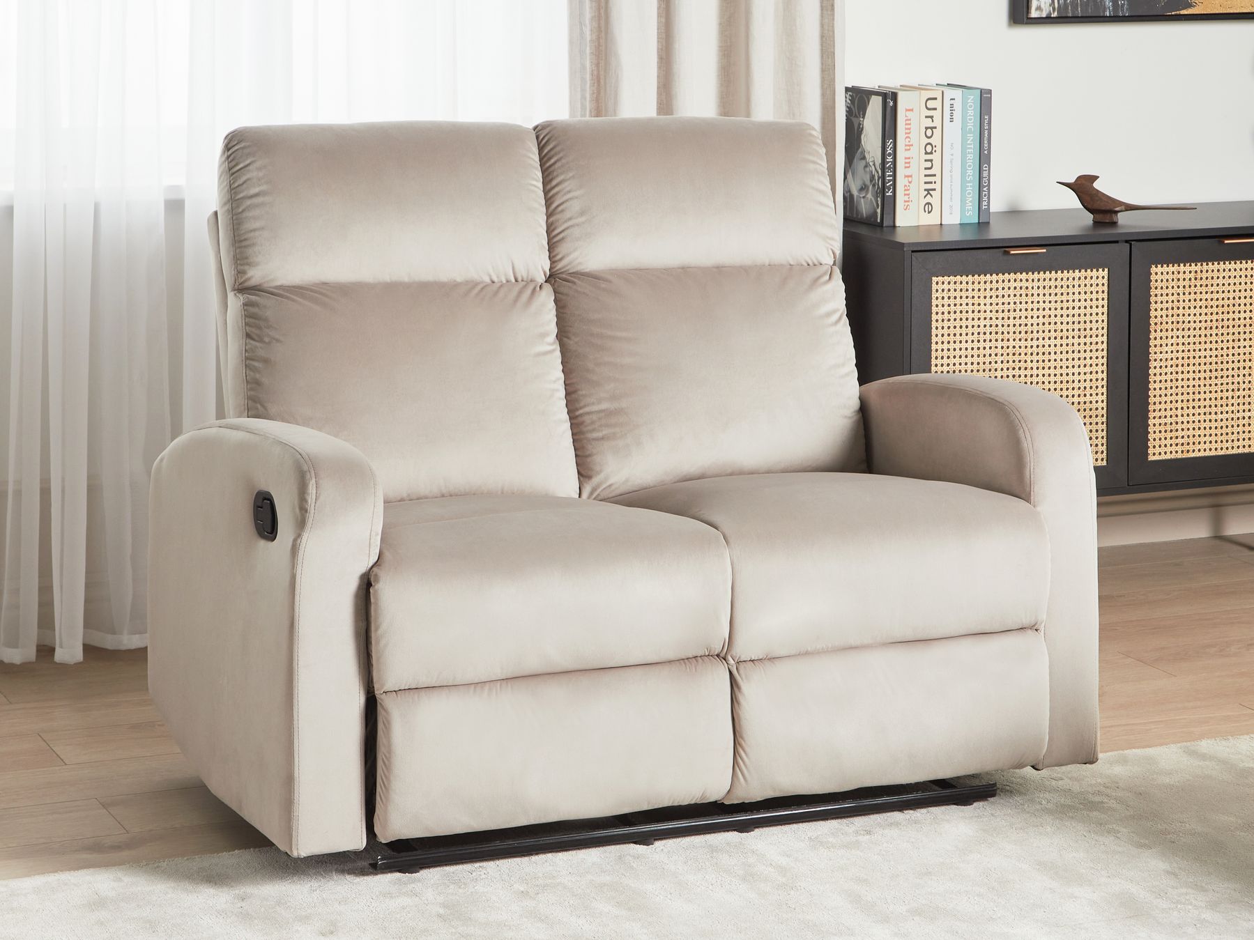 2 Seater Velvet Manual Recliner Sofa Beige VERDAL