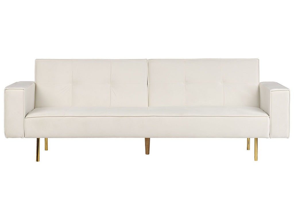 Sofa Bed VISNES Velvet Off-White 3 Seater