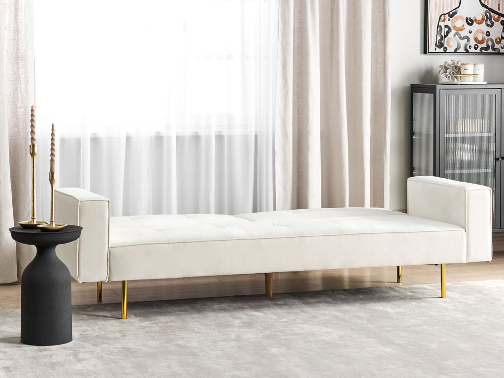 Sofa Bed VISNES Velvet Off-White 3 Seater