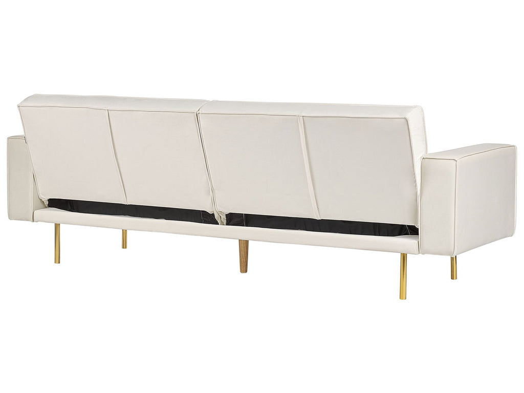 Sofa Bed VISNES Velvet Off-White 3 Seater