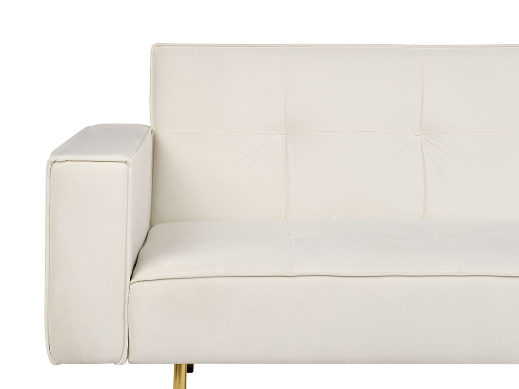Sofa Bed VISNES Velvet Off-White 3 Seater