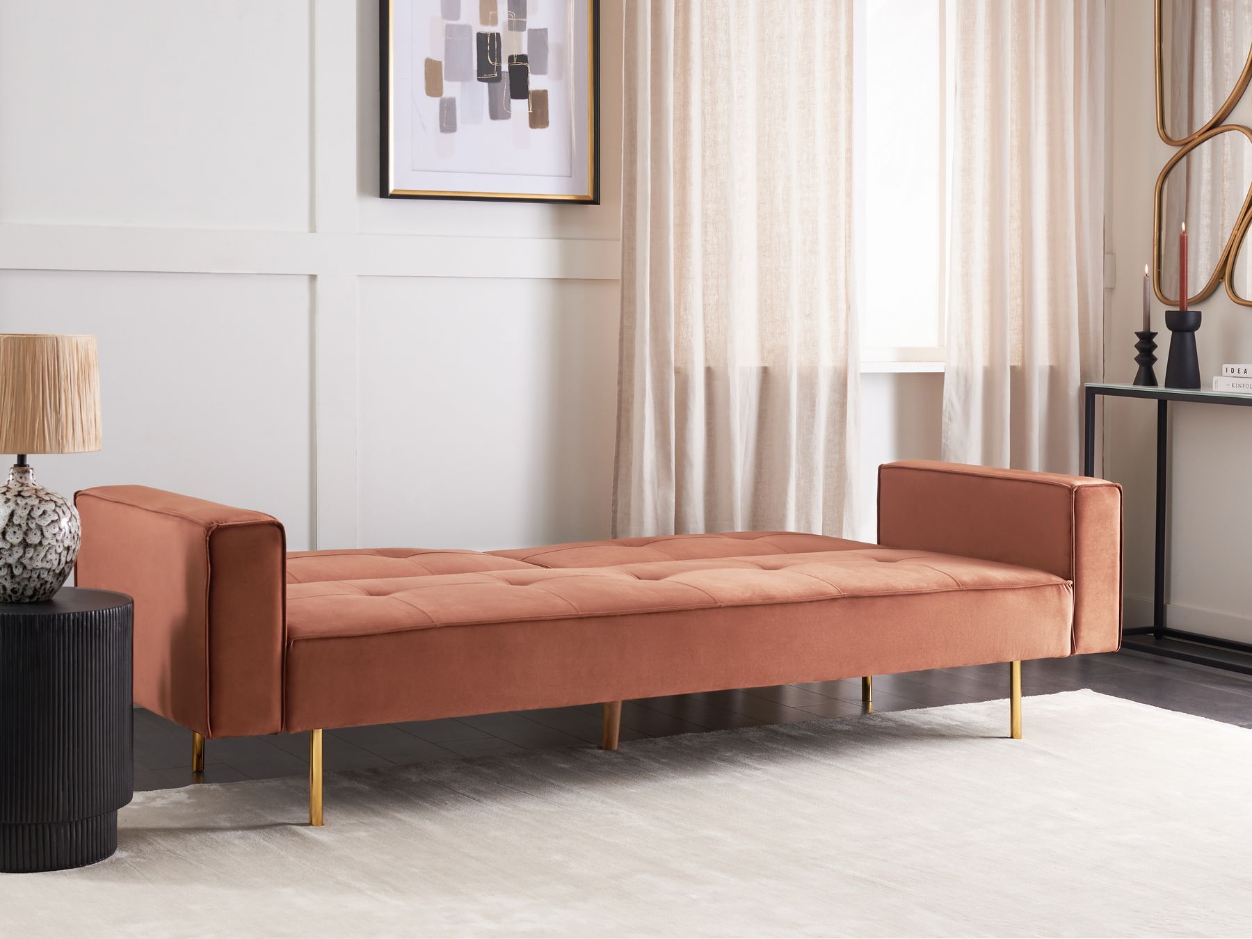 Sofa Bed VISNES Velvet Golden Brown 3 Seater