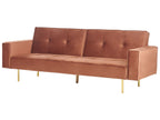 Sofa Bed VISNES Velvet Golden Brown 3 Seater