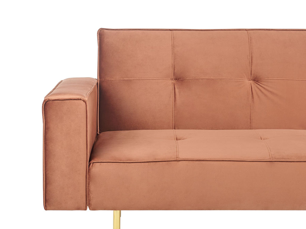 Sofa Bed VISNES Velvet Golden Brown 3 Seater