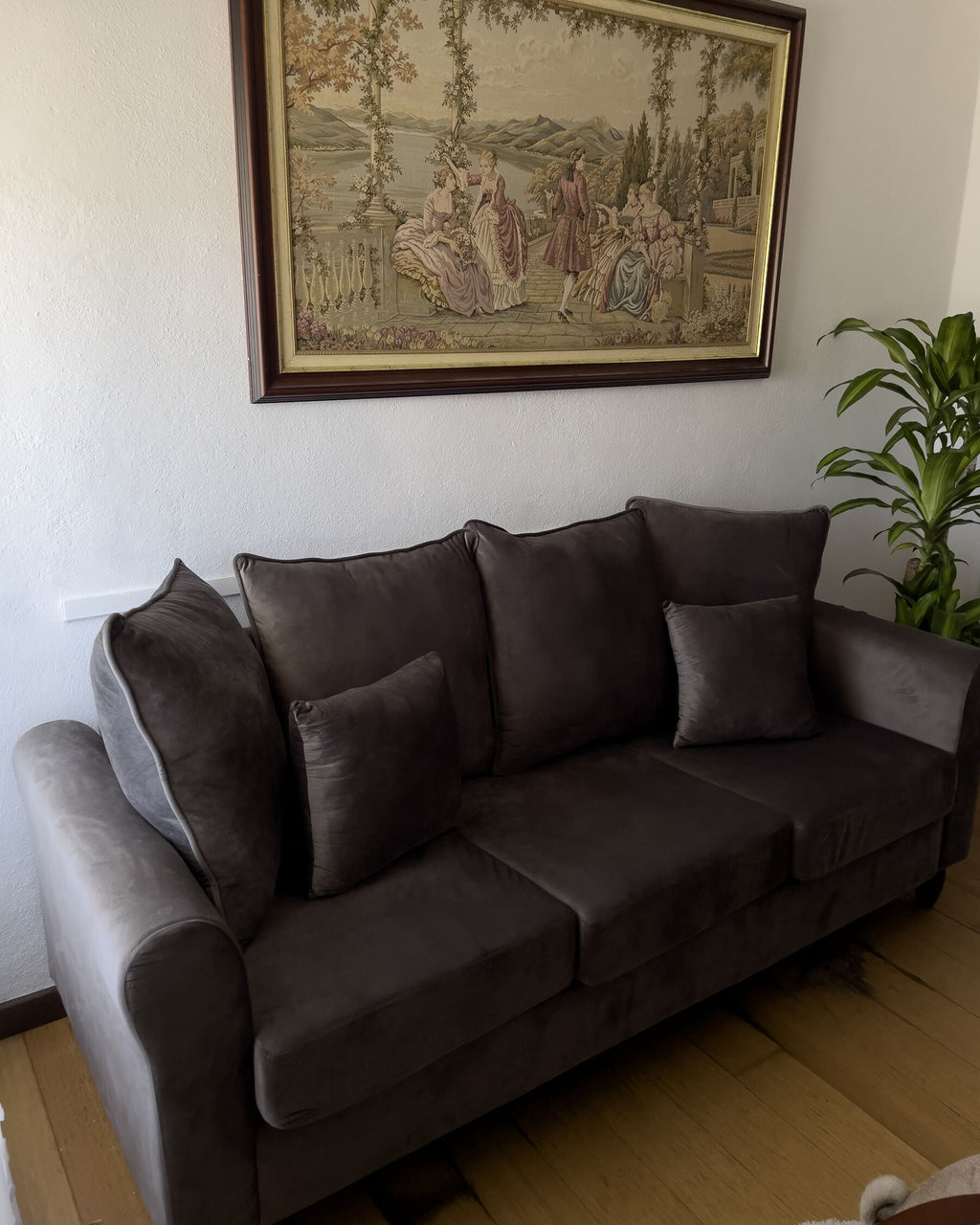 3 Seater Velvet Sofa Grey BORNHOLM