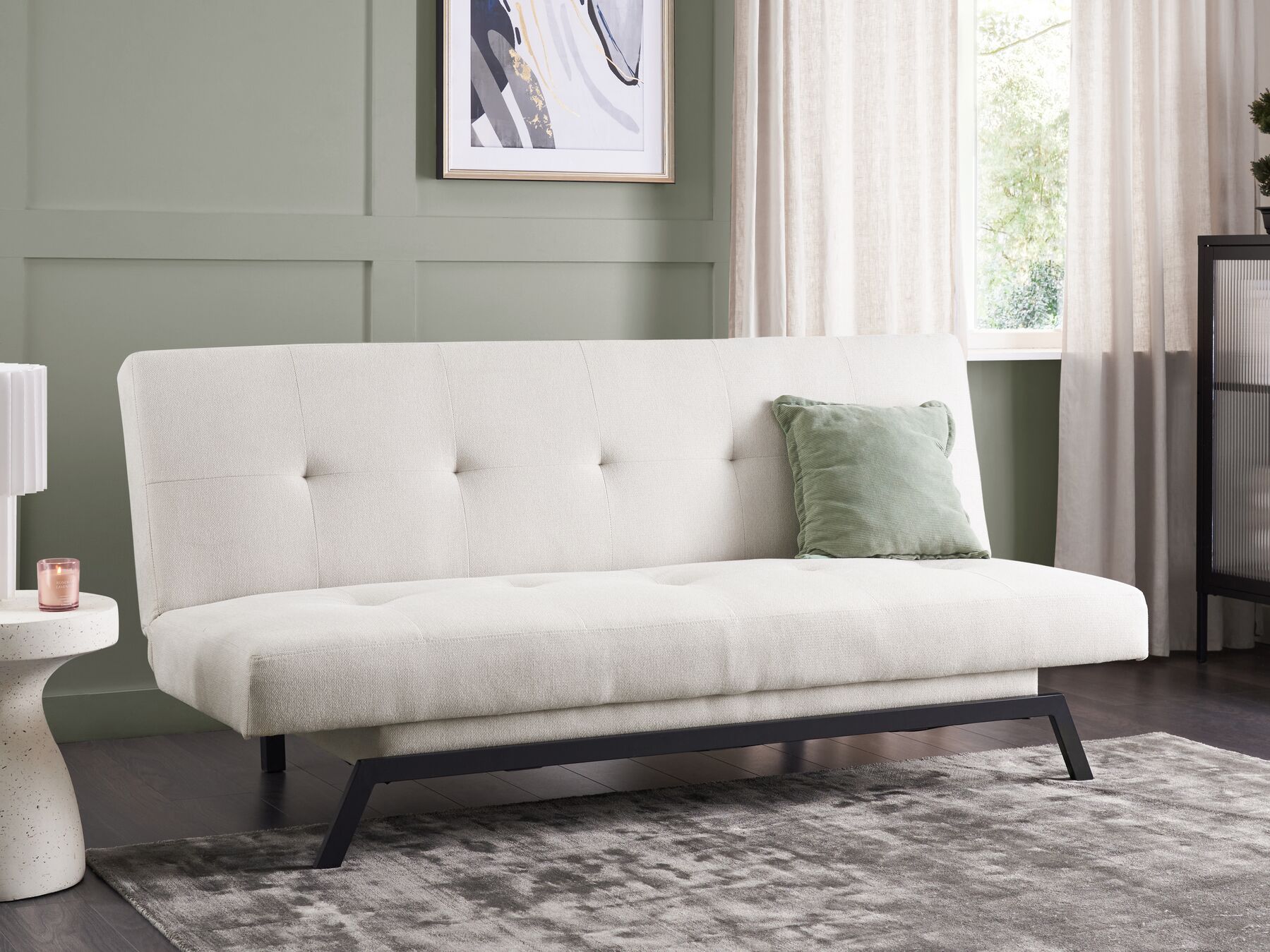 Sofa Bed LEEDS Fabric White 3 Seater