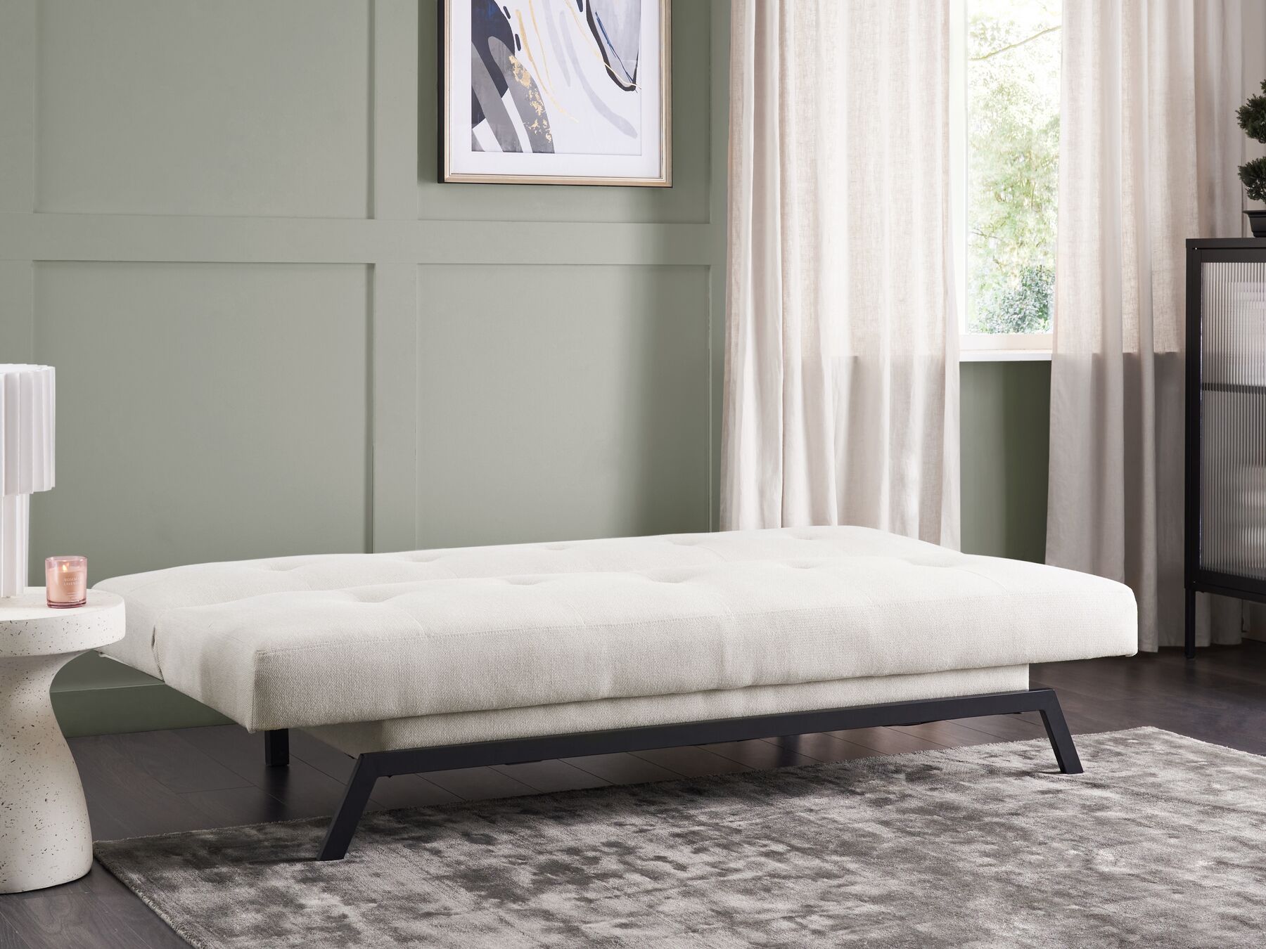 Sofa Bed LEEDS Fabric White 3 Seater