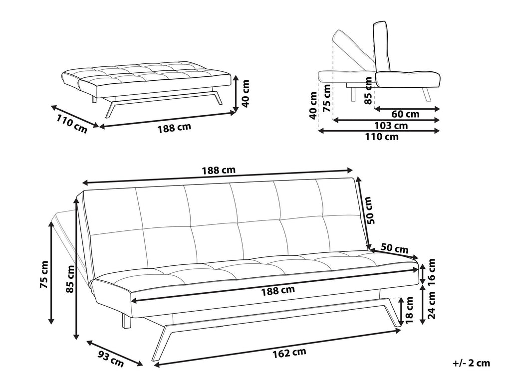 Sofa Bed LEEDS Fabric Green 3 Seater