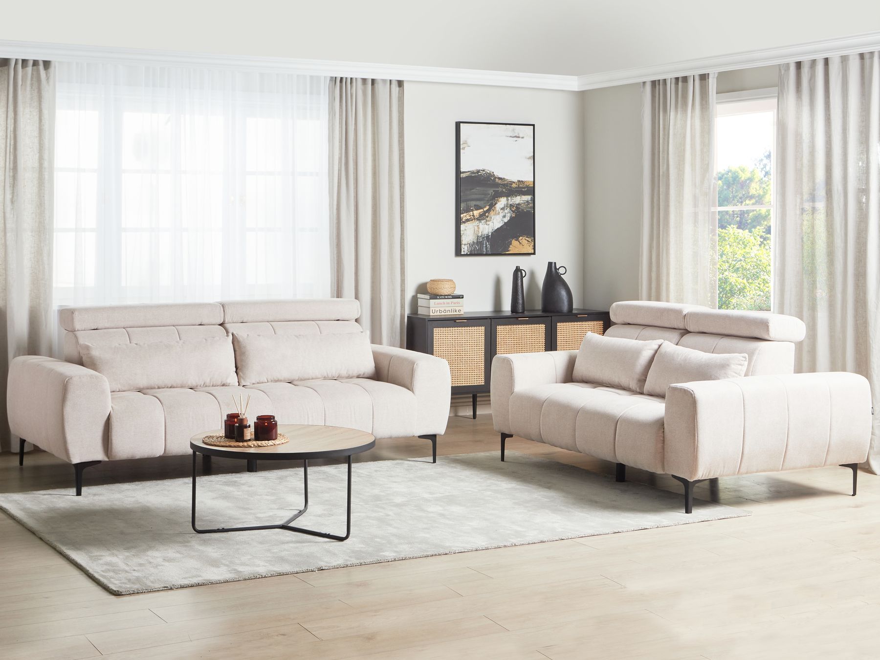 2 Seater Fabric Sofa Beige VEGAMO