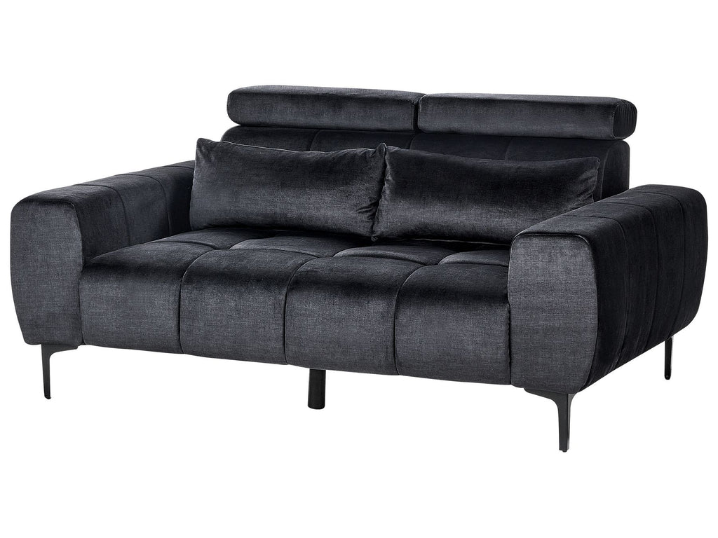 2 Seater Velvet Sofa Black VEGAMO