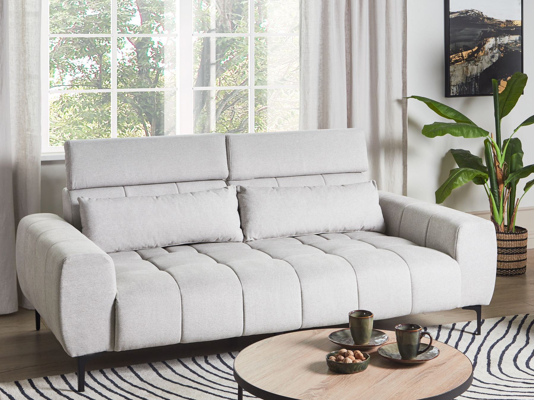 3 Seater Fabric Sofa Grey VEGAMO