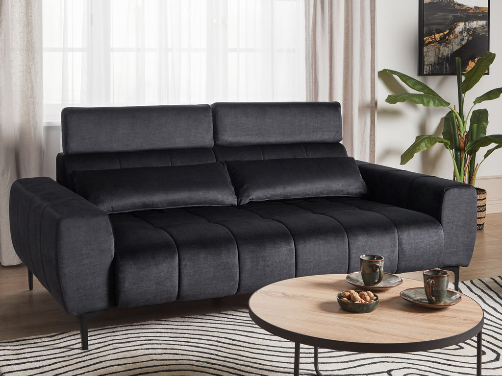 3 Seater Velvet Sofa Black VEGAMO