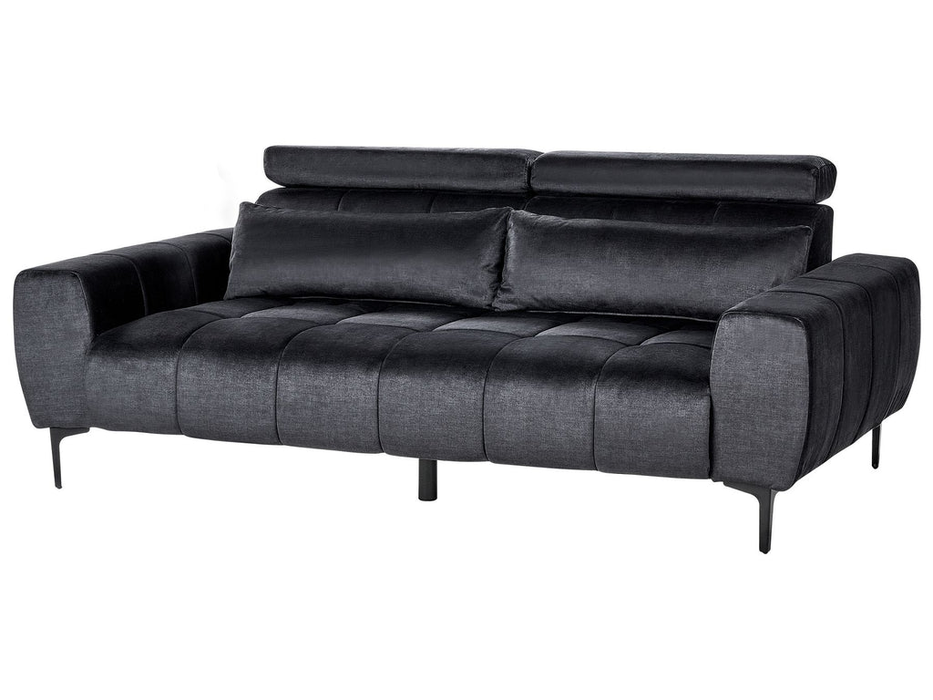 3 Seater Velvet Sofa Black VEGAMO