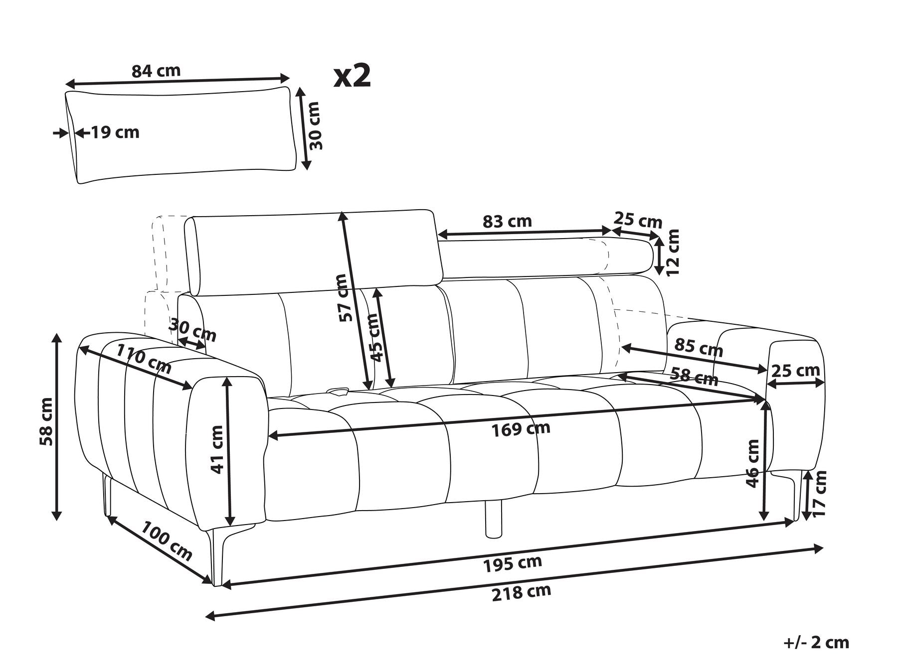 3 Seater Velvet Sofa Black VEGAMO
