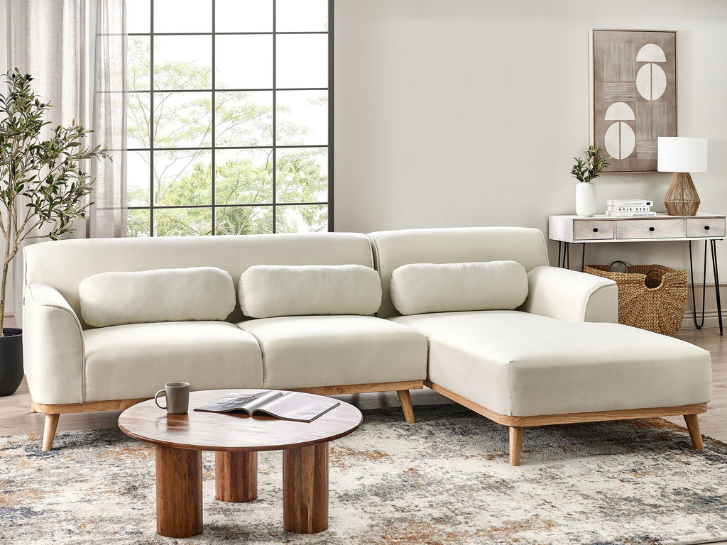 Corner Sofa SIMOS Fabric Off-White 3 Seater Left Hand