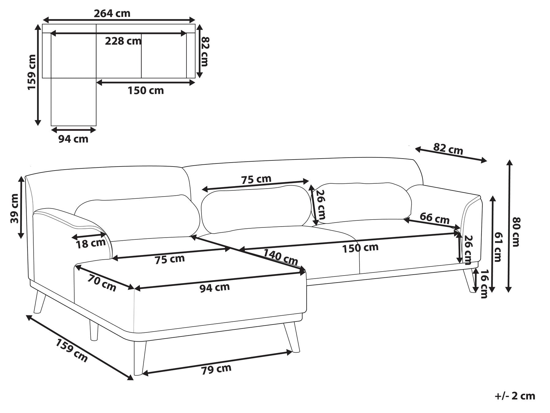 Corner Sofa SIMOS Fabric Off-White 3 Seater Right Hand