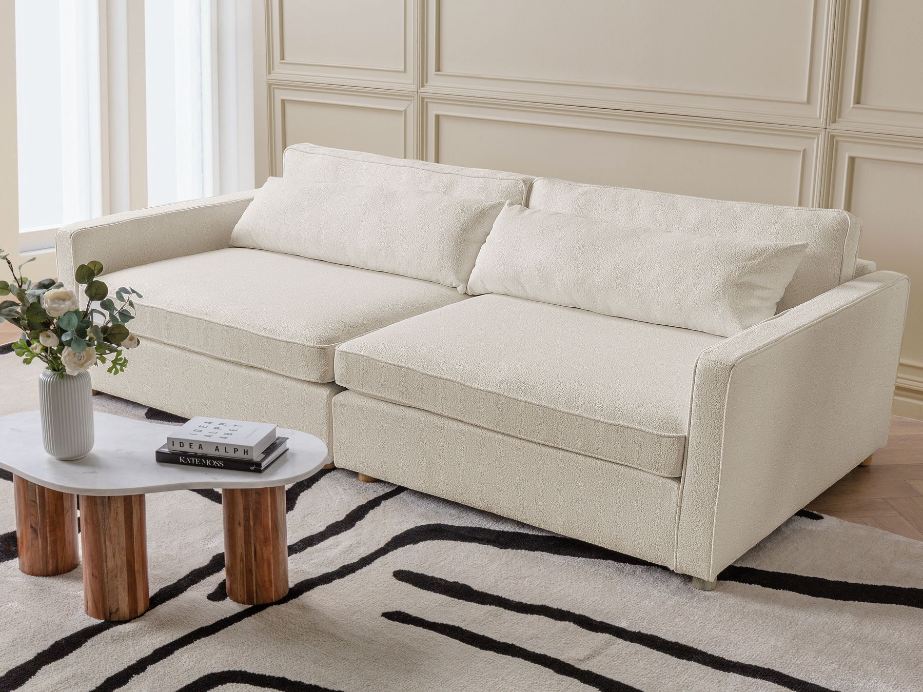3 Seater Boucle Sofa Off-White VINSTRA