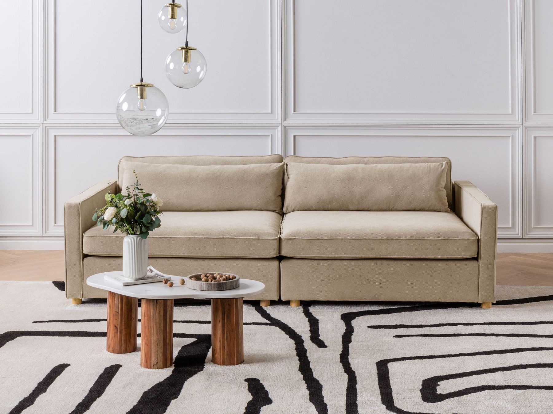 3 seater fabric sofa taupe vinstra