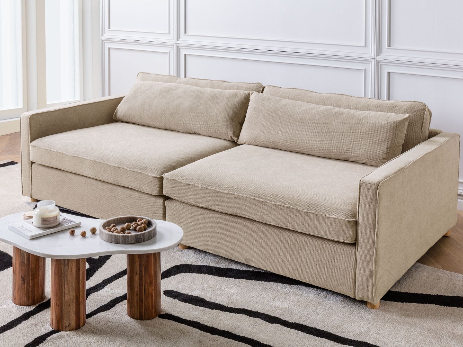 3 seater fabric sofa taupe vinstra