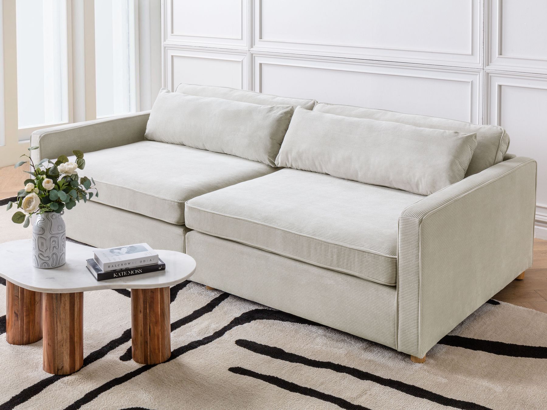 3 Seater Cord Sofa Light Grey VINSTRA
