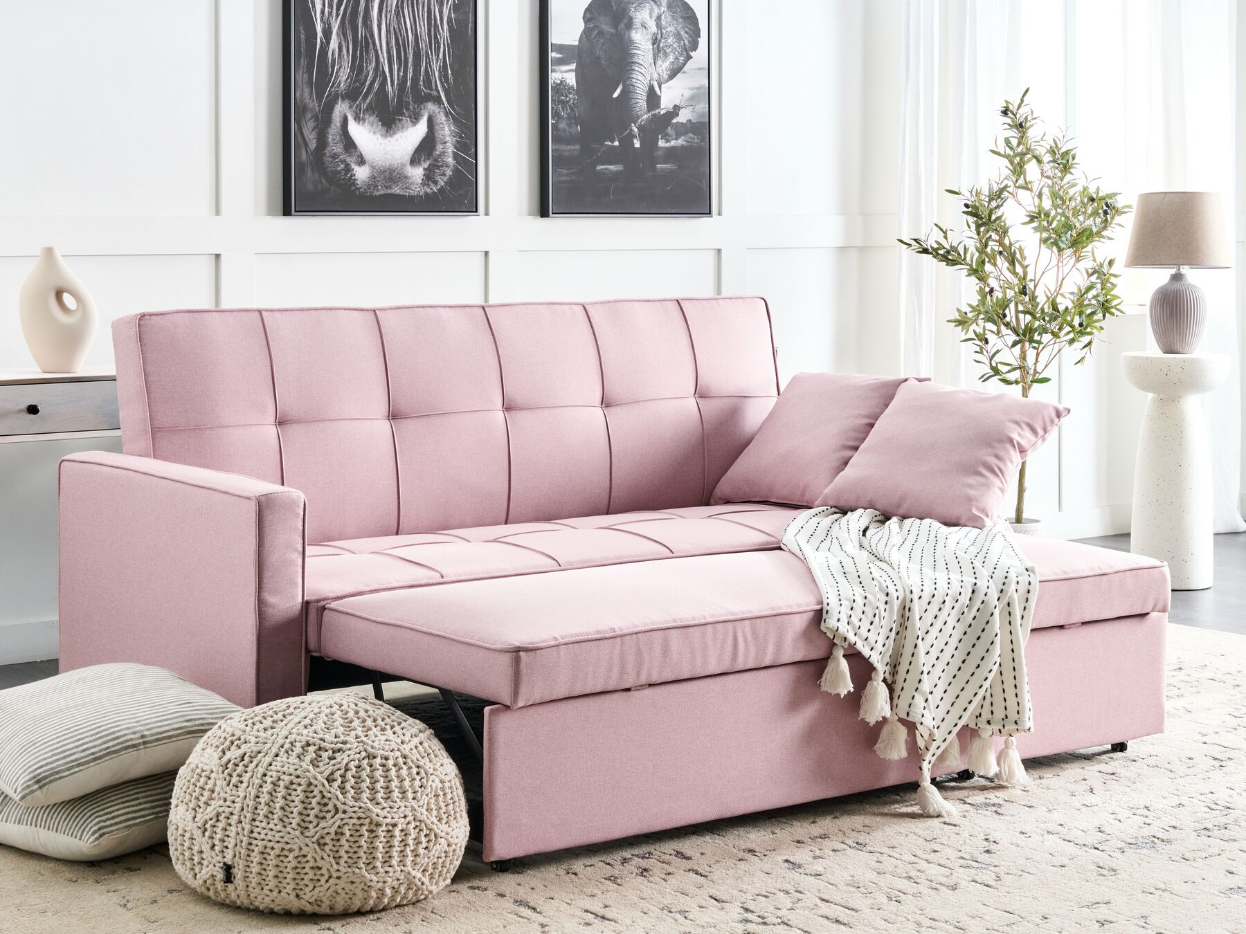 Sofa Bed GLOMMA Fabric Pastel Pink 2 Seater