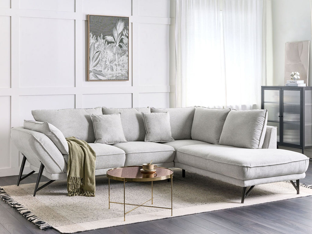 Left Hand Linen Corner Sofa Light Grey ELGA