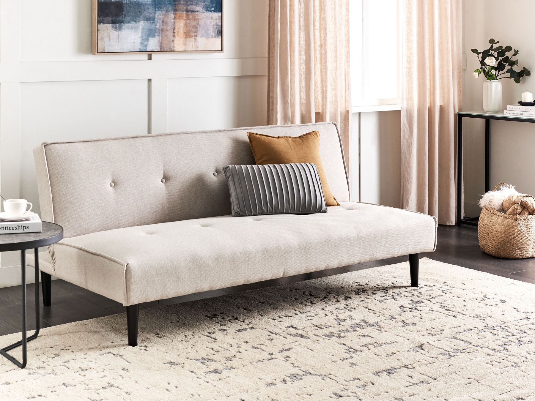 Sofa Bed VISBY Fabric Light Beige 3 Seater