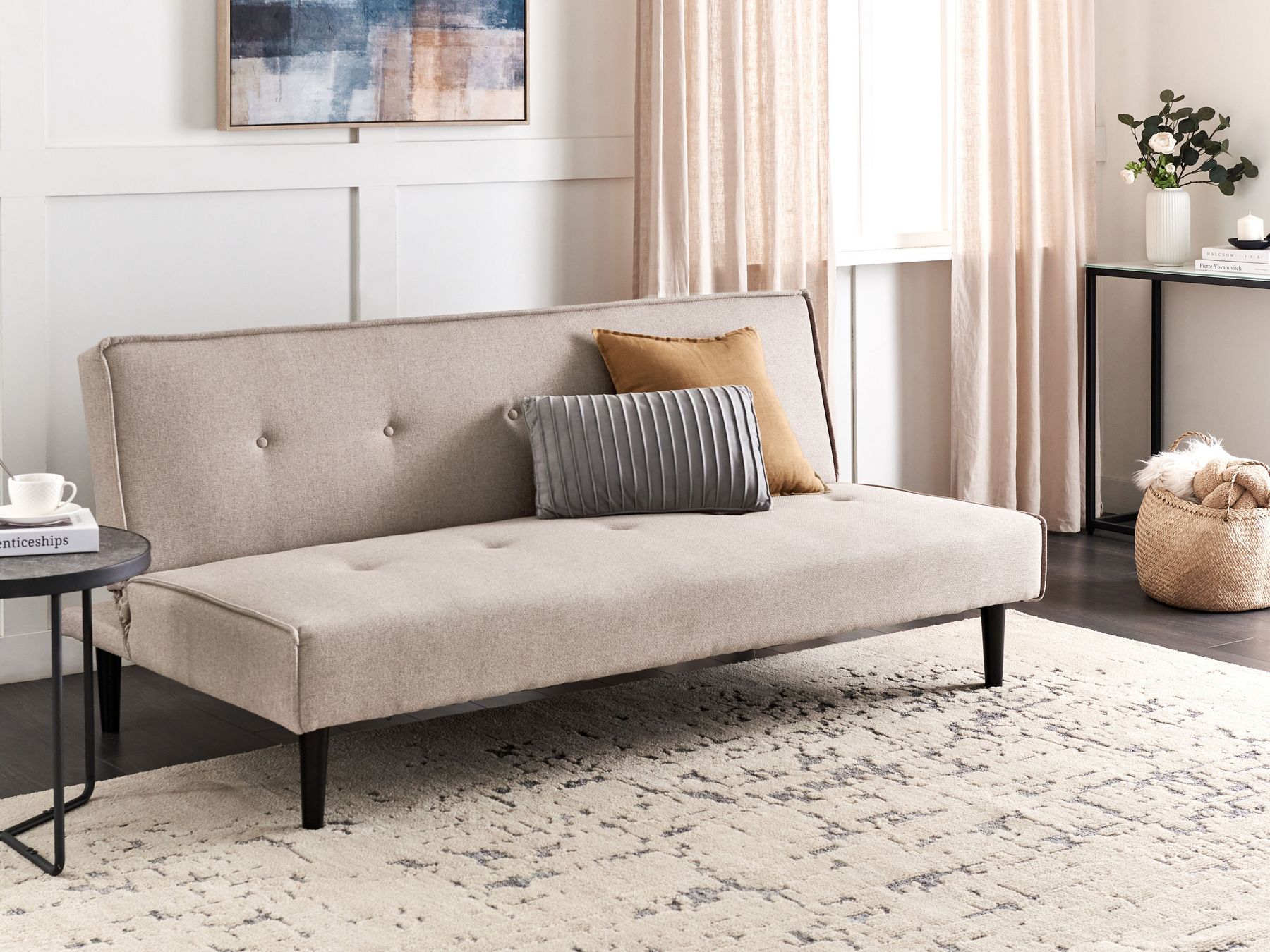 Sofa Bed VISBY Fabric Beige 3 Seater