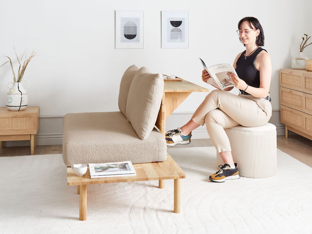 2 Seater Boucle Sofa with Table Beige SALO